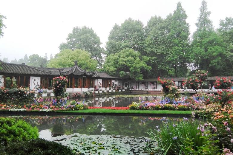 东坡堤下水如天,满架蔷盛一院香.