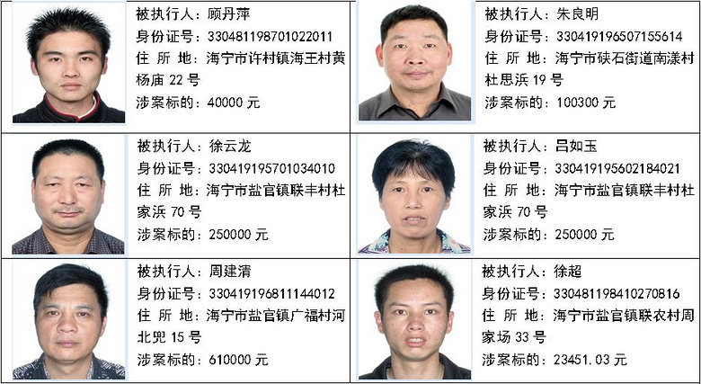 海宁50名老赖最新实名曝光!83年的他就欠了1200多