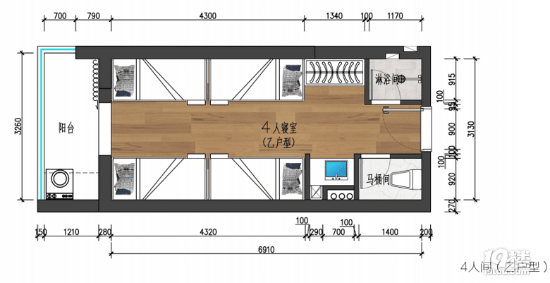 四人宿舍设计平面图图片