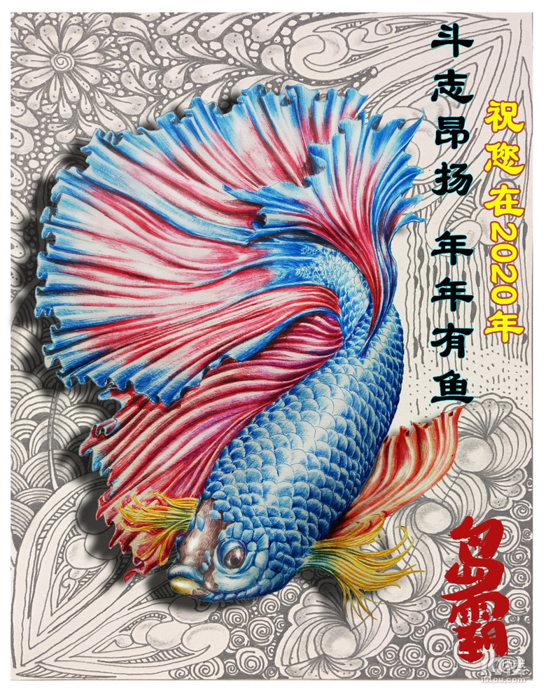 自畫年畫《斗魚》祝大家新的一年斗志昂揚(yáng),年年有魚!