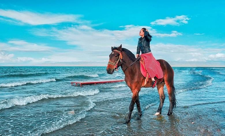 7月的青海湖,一半花海,一半美女