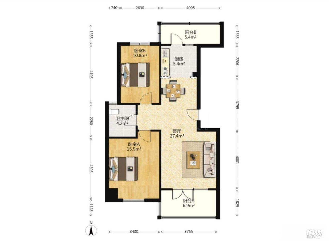 东裕华庭两室两厅偏精装不带车位80万拎包入住南北通透