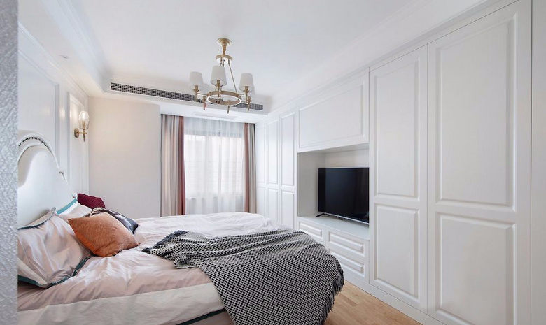 【作品赏析】——现代美式三居室,石膏线装饰的背景墙简洁又大气