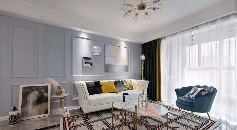 【作品赏析】——现代美式三居室,石膏线装饰的背景墙简洁又大气
