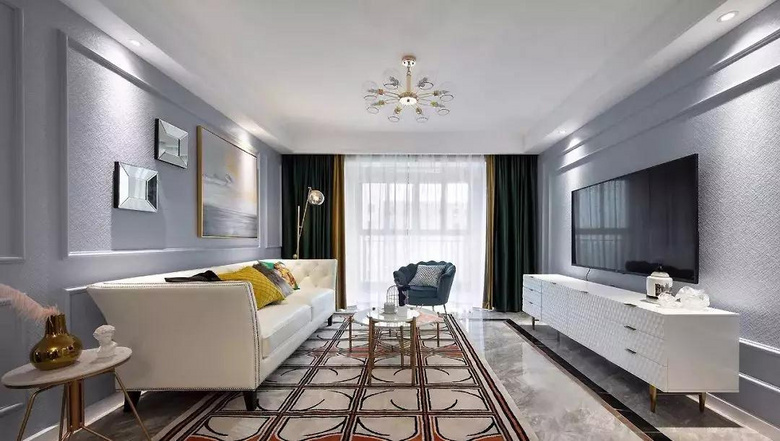 【作品赏析】——现代美式三居室,石膏线装饰的背景墙简洁又大气