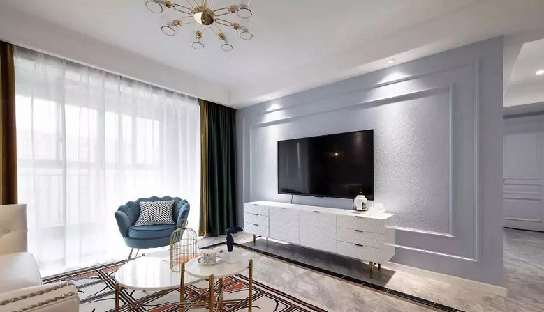 【作品赏析】——现代美式三居室,石膏线装饰的背景墙简洁又大气