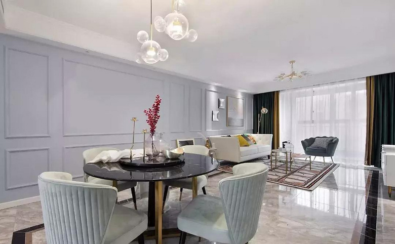 【作品赏析】——现代美式三居室,石膏线装饰的背景墙简洁又大气