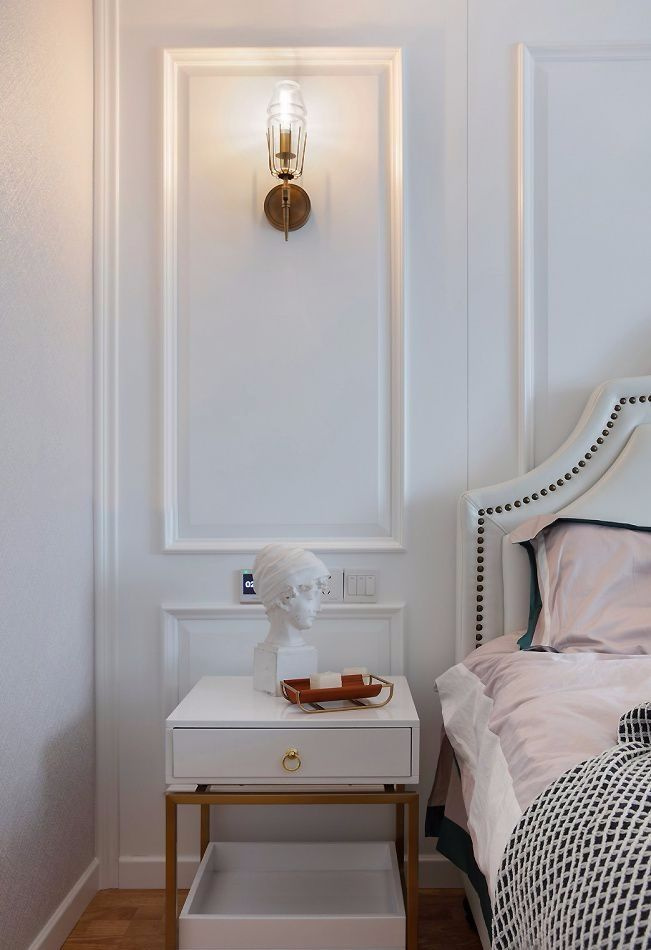 【作品赏析】——现代美式三居室,石膏线装饰的背景墙简洁又大气