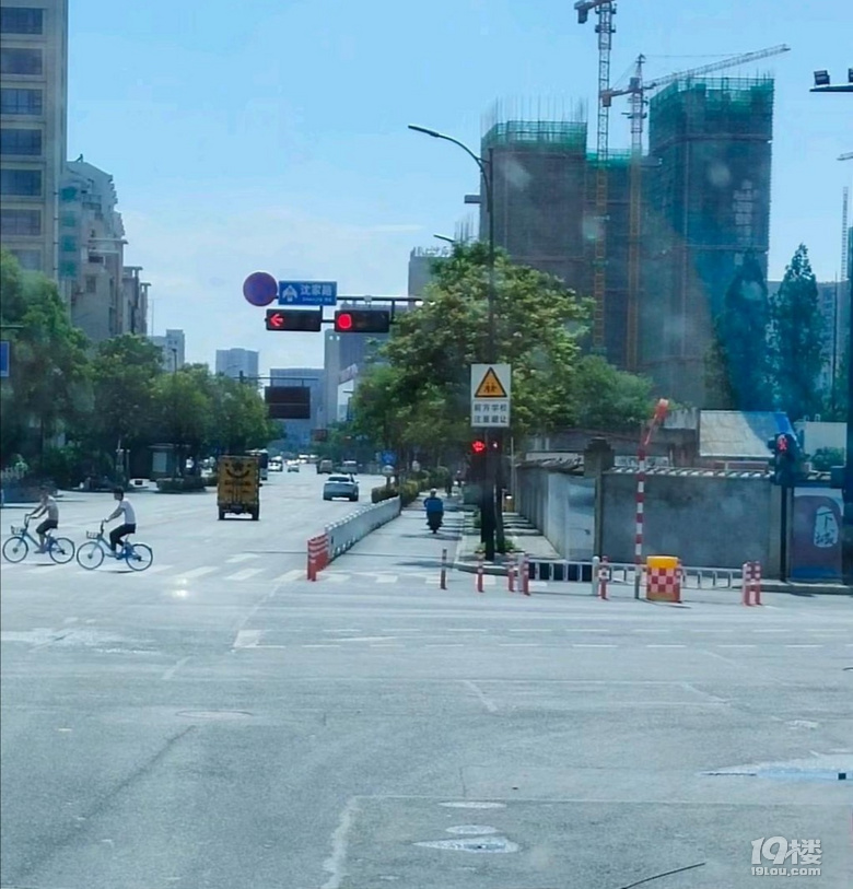 杭州沈家路長浜路路口右轉(zhuǎn)箭頭，紅綠燈被樹葉遮擋住了.