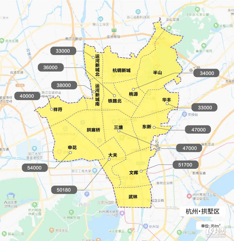 2021年杭州新房限价地图出炉！最贵70800元/㎡，最便宜12000元/㎡
