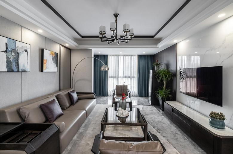 118㎡新中式风,富有质感的软装,加上黑色边条,尽显中国风