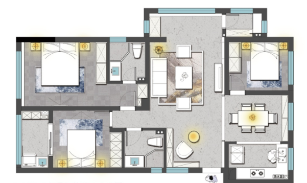 118㎡新中式风,富有质感的软装,加上黑色边条,尽显中国风