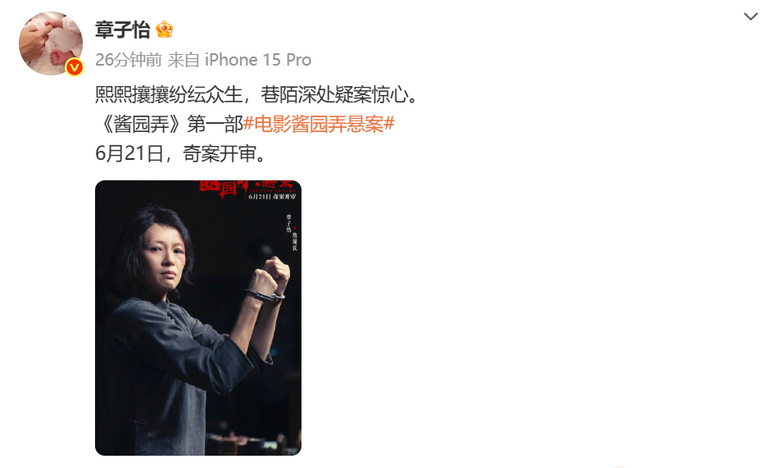 热搜第一，章子怡官宣！雷佳音发文：她杀了她男人