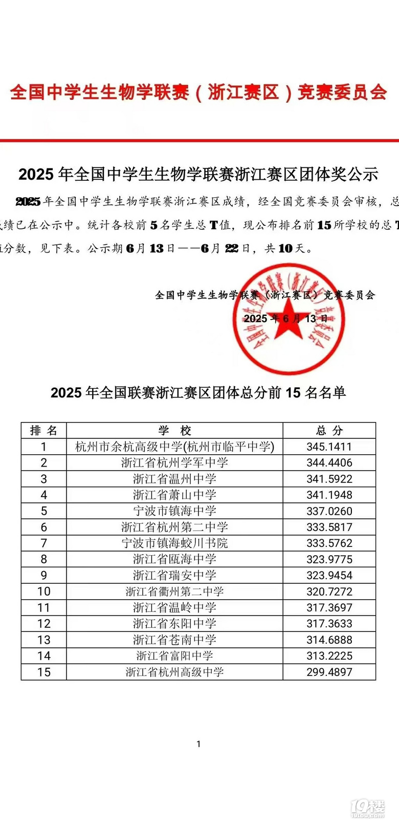 余高牛逼，2025全国生物竞赛浙江赛区第一