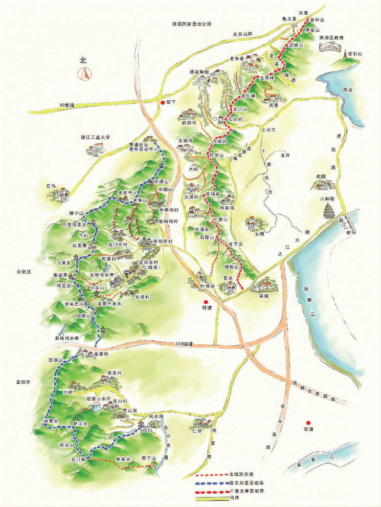 西湖爬山路线地图图片