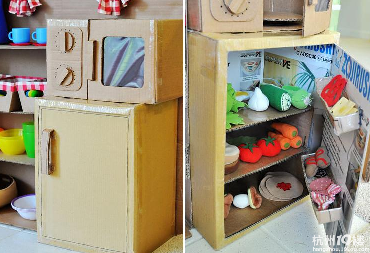 给孩子用纸箱做的迷你整体橱柜 羡慕吧