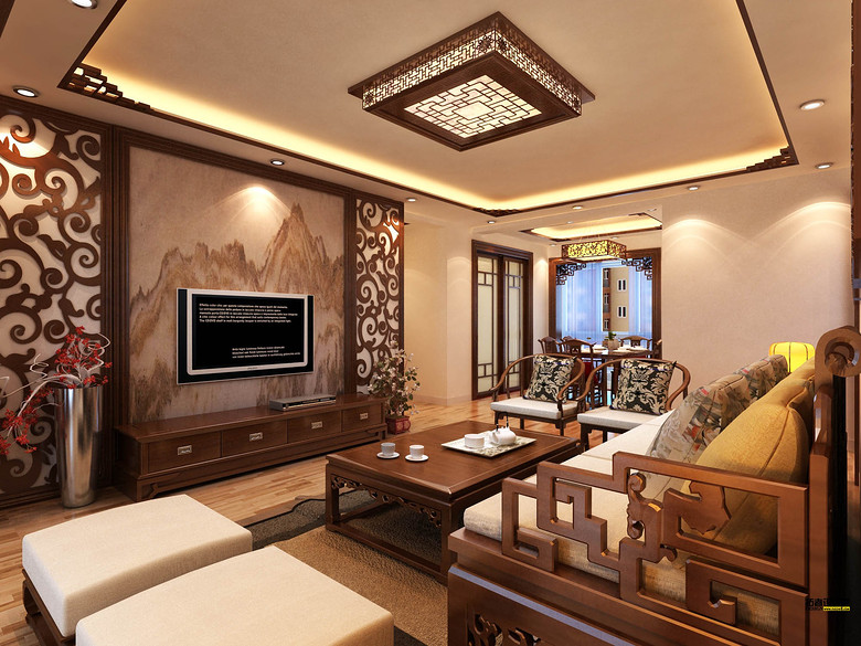 中式客厅装修效果图 古朴沉稳