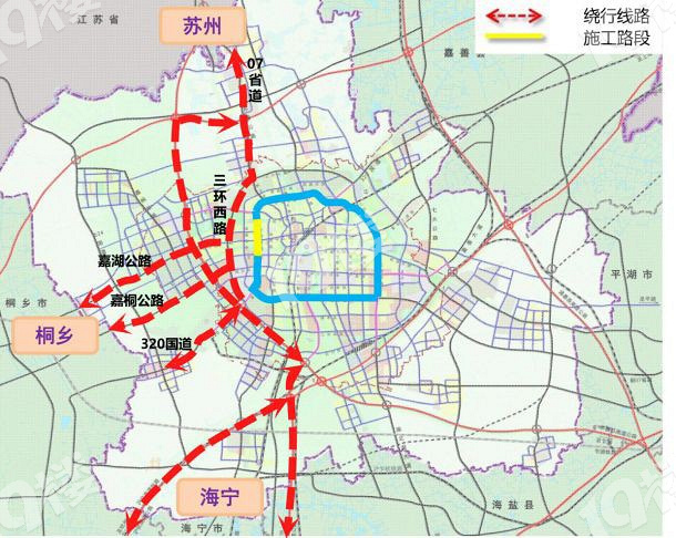 嘉兴市区快速路环线工程一期6标段施工道路交通绕行建议嘉兴交