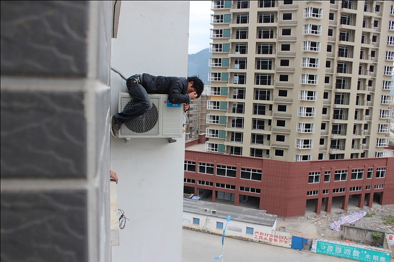 高空安装空调全过程向安装师傅致敬图说