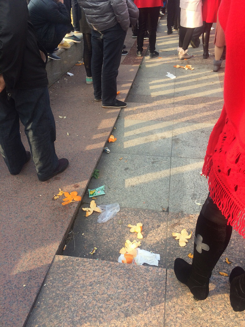 春节人装切凊清确确,公共场所瓜皮果壳乱丢