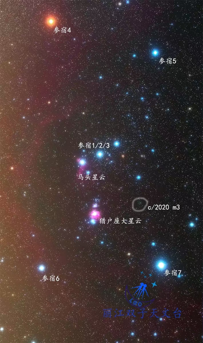 半夜的猎户座和天狼星以及c2020m3彗星