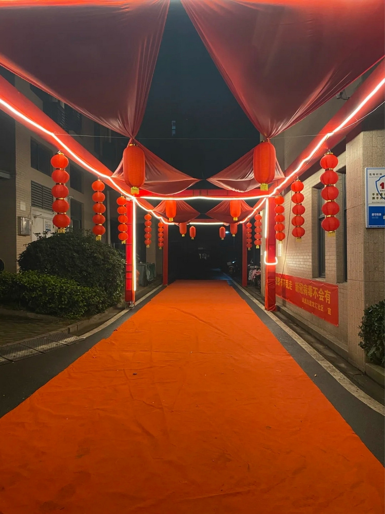 婚礼能不大办也要风光直接在小区门口搭建迎宾通道可还行