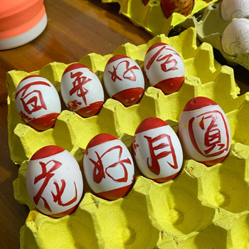 自己画订婚花鸭蛋