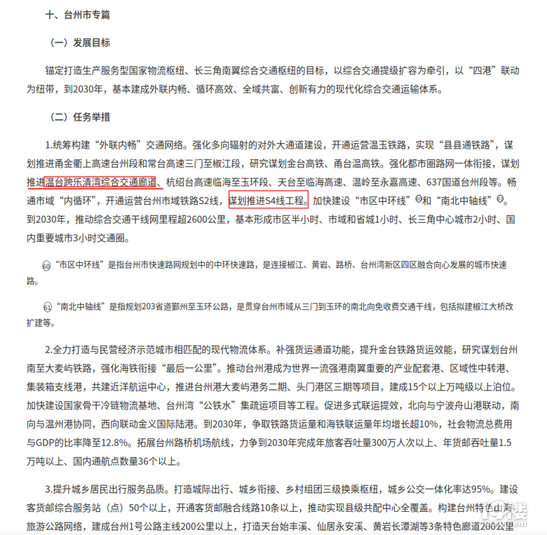 《浙江省“十五五”综合交通运输发展规划》已公布,台州S4入规-讲白搭-台州19楼