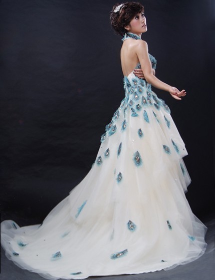 转让顶级超闪孔雀拖尾婚纱亦可当礼服全新